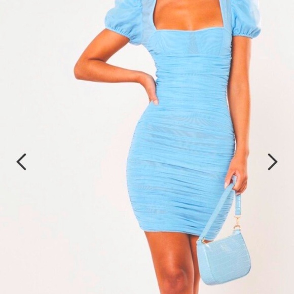 Brand new Missguided mesh ss puff sleeve milkmaid mini dress blue in size 6! - Picture 5 of 5
